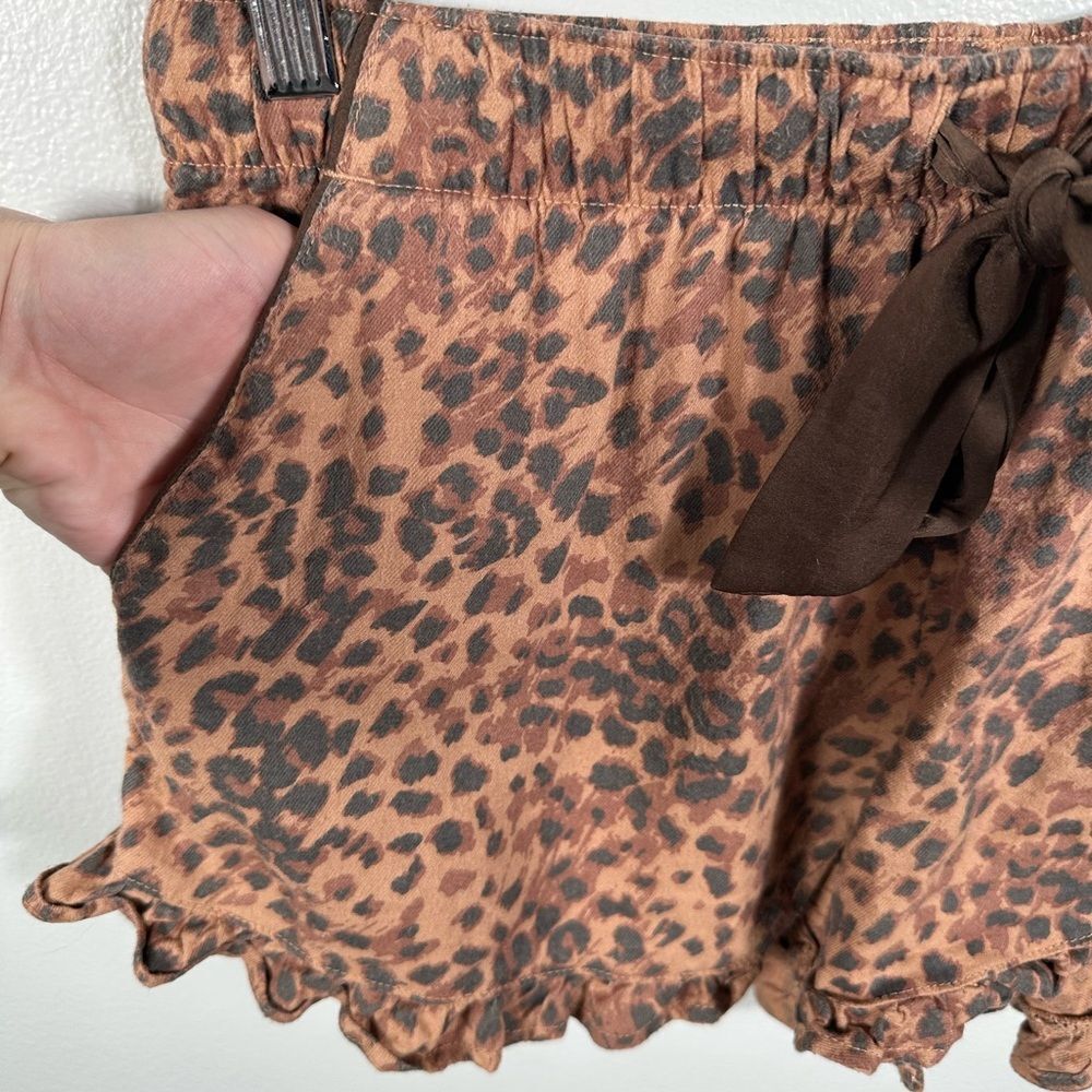 Aerie Brown Leopard Print Ruffle Trim Pajama Flannel Boxer Shorts Size Medium - Picture 11 of 16